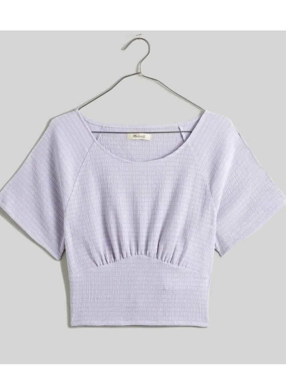 Madewell Lavender Shirred Short-Sleeve Crop Top Size M NWT